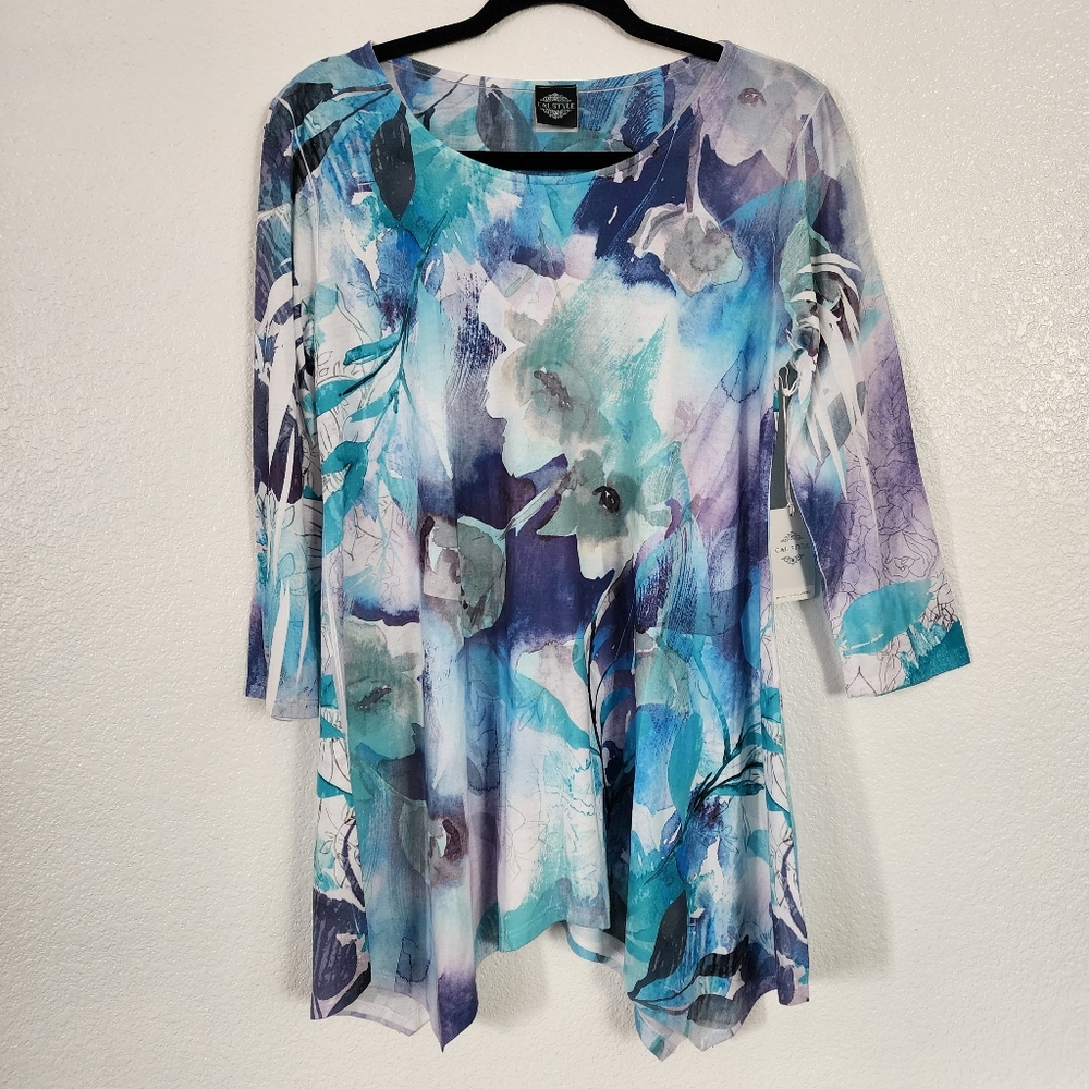 NWT CalStyle tie-dye 3/4 sleeve blouse